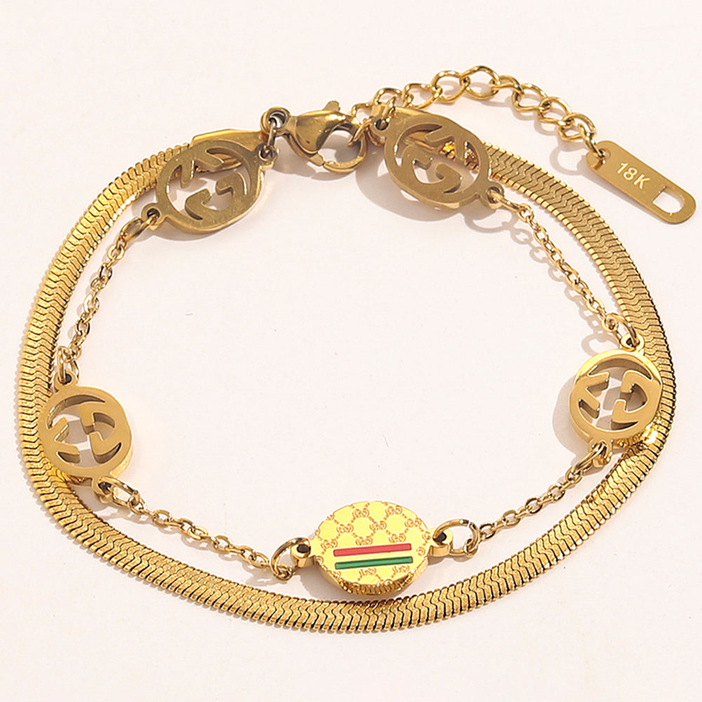 GG Hot Sale Gold Letter Logo Women Double Layer Bracelet