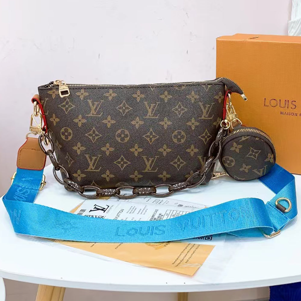 LV Louis Vuitton Coffee Letter Plaid Print Ladies Two Piece Shoulder Bag Crossbody Bag