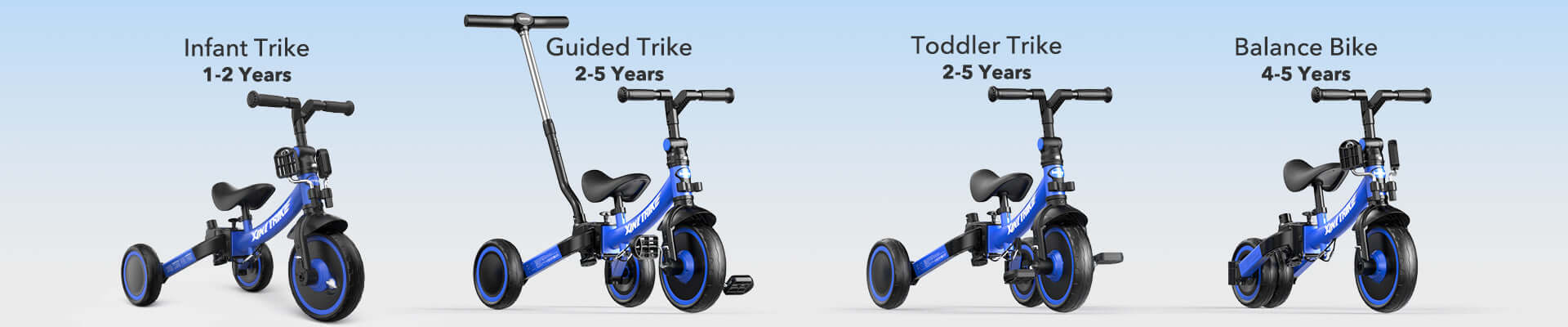 The children's tricycle offers 4 riding modes