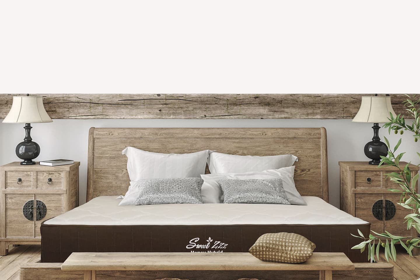 images Honey Hybrid Mattress on a comfortable Bohemian bed