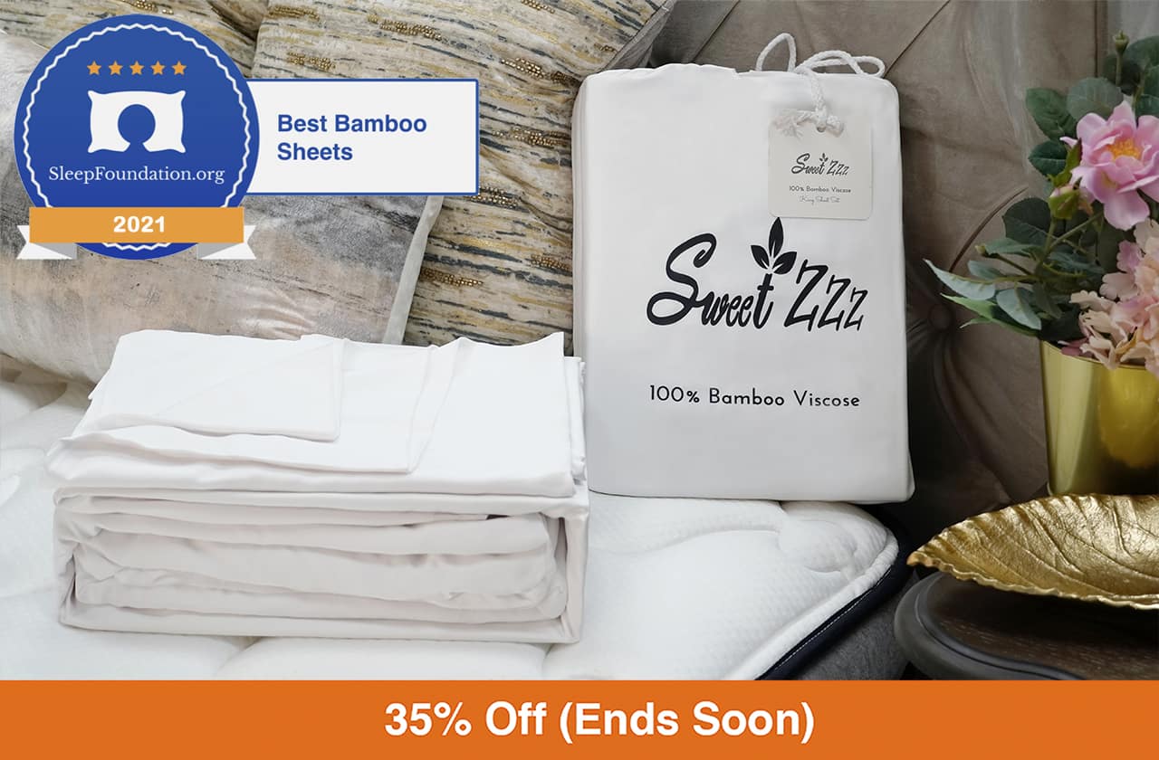 Sweet Zzz bamboo sheet sets in white color on a bed