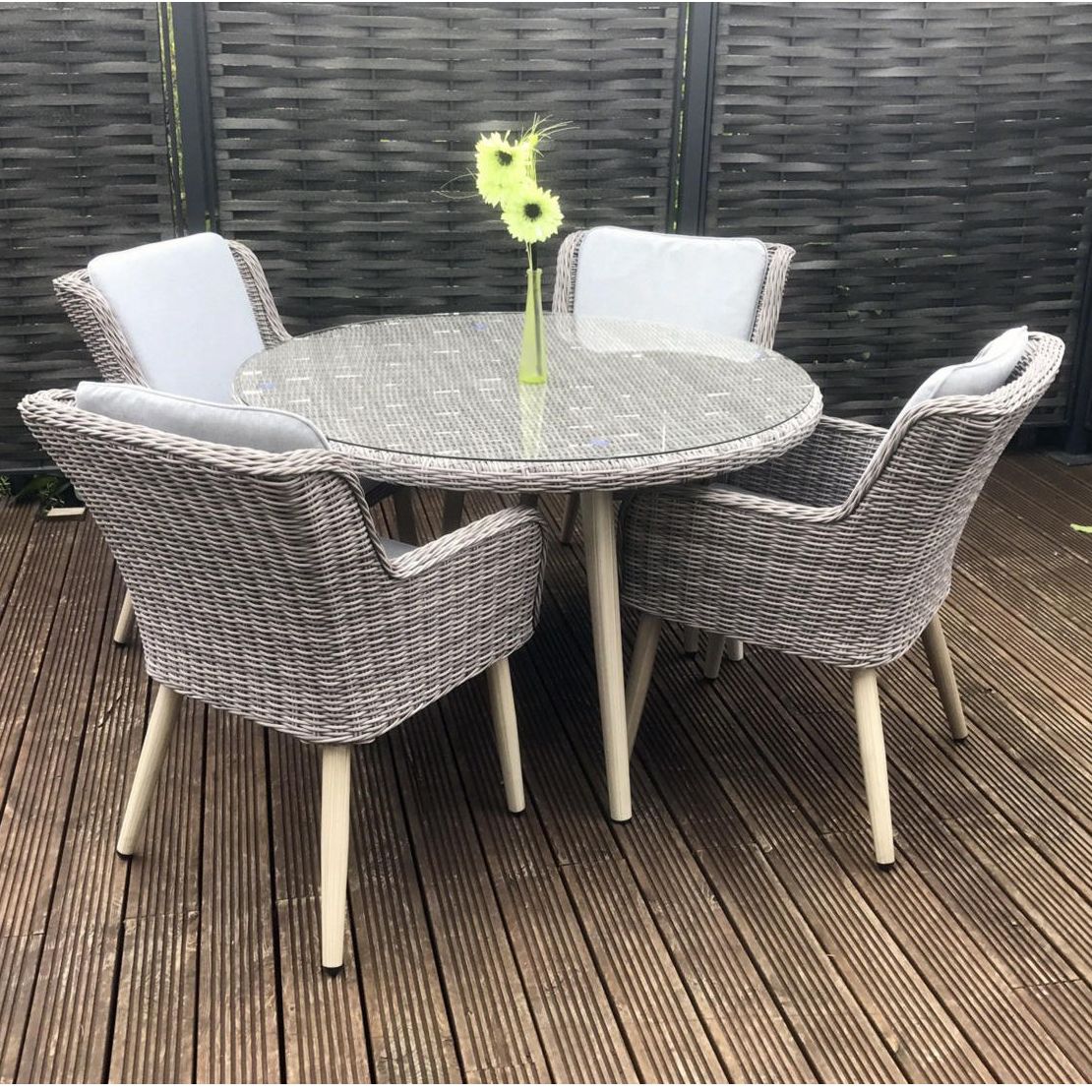 Image of Signature Weave Garden Furniture Danielle Grey Round 120cm Dining Table with 4 Chairs