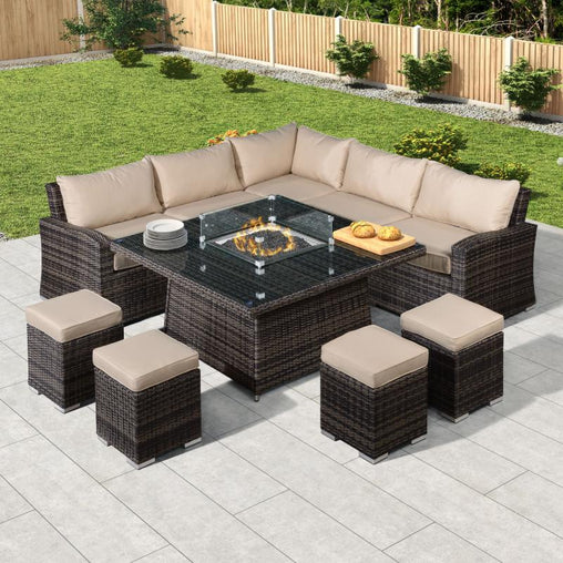 rattan table with fire pit