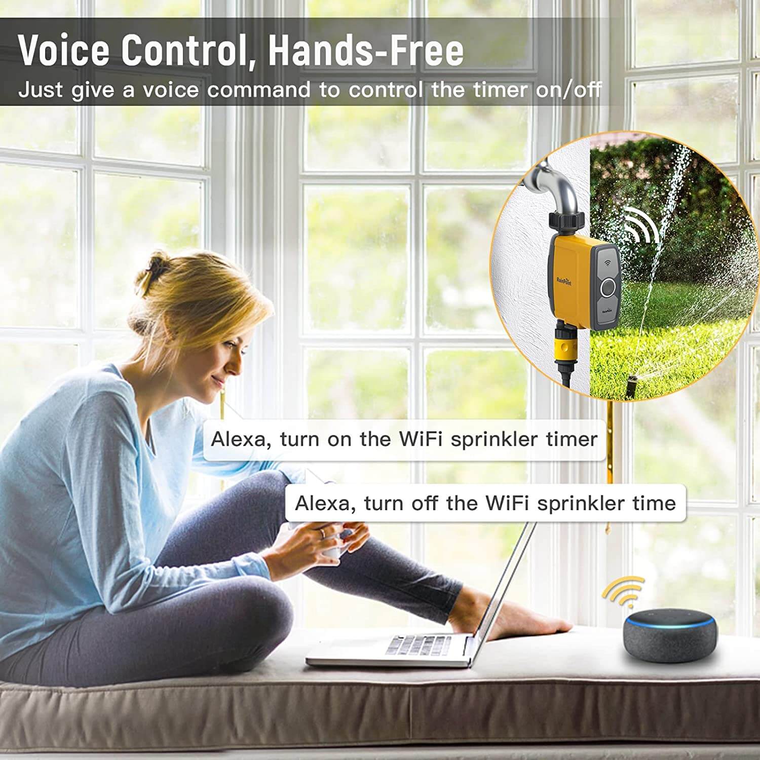 RainPoint Smart WiFi 2-Zone Sprinkler Timer, Hose Water Timer Voice  controlled Google Home And Alexa