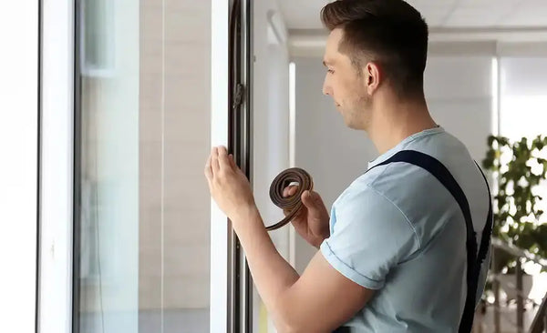 Man cleaning window