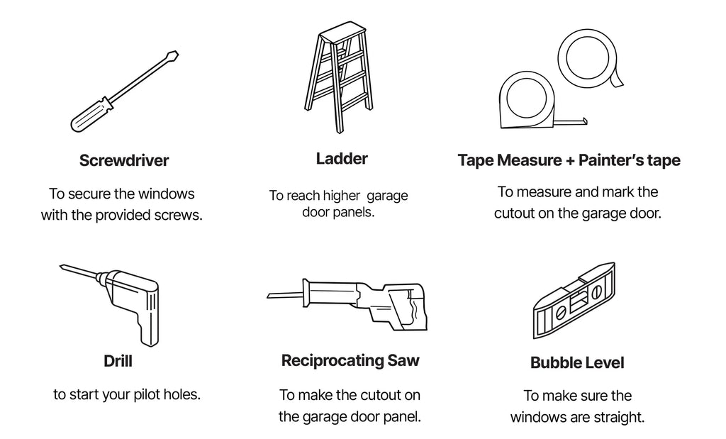 list of tools for installing garage door land windows