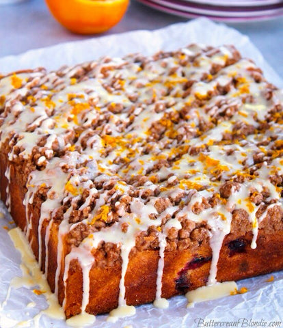 Classic crumb cake gets a festive upgrade with fresh cranberries and orange zest. Top it off with a dusting of powdered sugar, or take it up a notch with a beautiful glaze! 