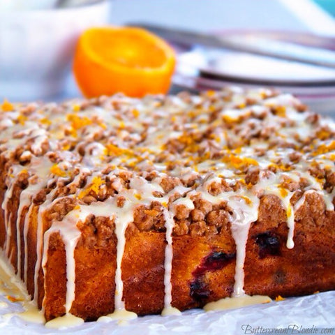 Classic crumb cake gets a festive upgrade with fresh cranberries and orange zest. Top it off with a dusting of powdered sugar, or take it up a notch with a beautiful glaze! 