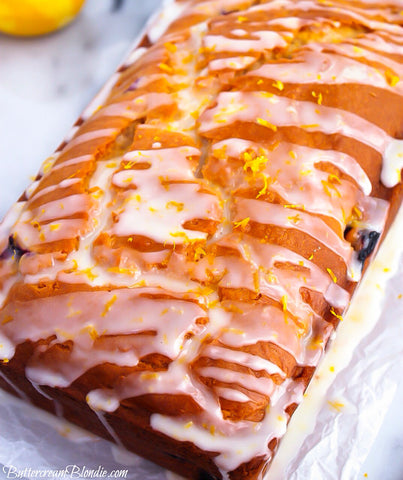 Filled with blueberries and drizzled with a bright Grand Marnier glaze, this meyer lemon blueberry loaf is perfect for brunch, dessert, or a snack! 