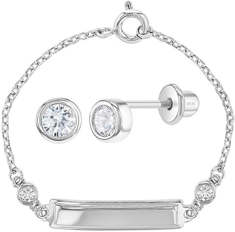 Sterling Silver CZ ID Bracelet - Gift For Him