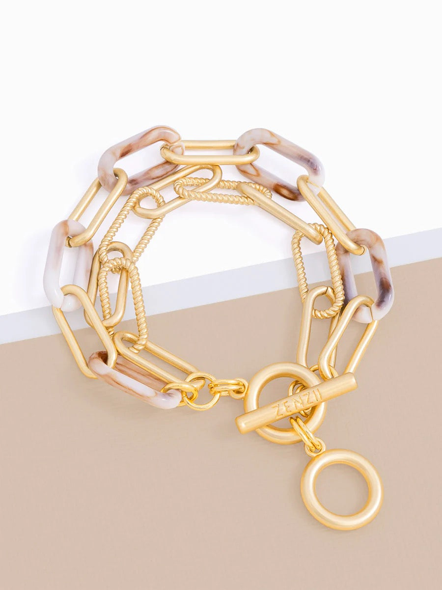  Alternating Marbled Resin Links Bracelet Jewelry