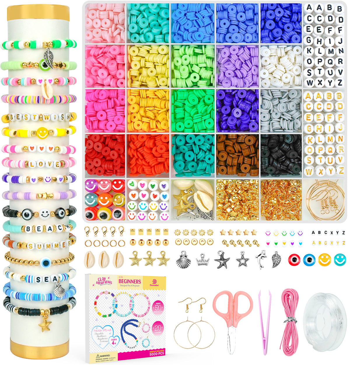 Dowsabel Bracelet Making Kit, 48 Colors Pony Beads Friendship Bracelet Kit  Letter Beads Heart Beads for Jewelry Making, DIY Arts and Crafts Gifts for