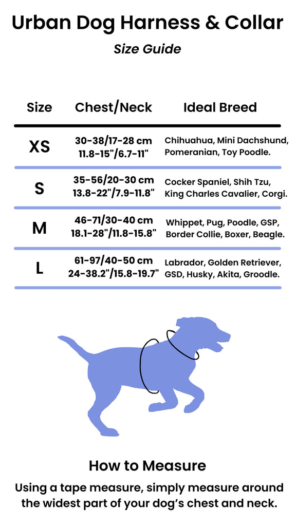 Urban Dog Collar, Harness & Leash Set Size Guide