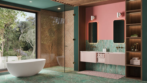 Badkamer in groen met roze stijl