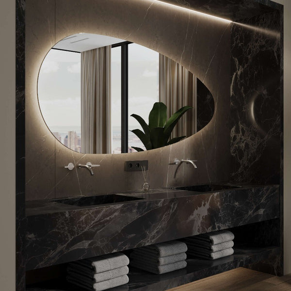 Schaap Laptop B.C. Blend asymmetrische spiegel Joling led spiegelverwarming 140 cm – Mastello