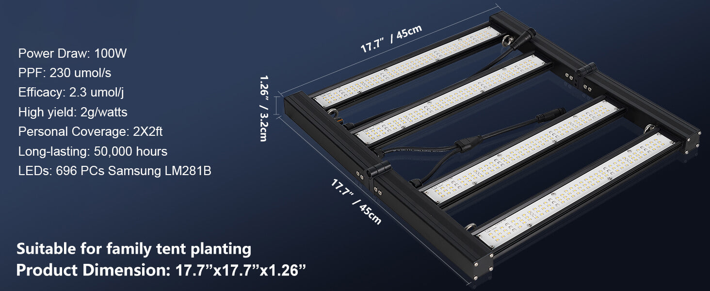 100 Watt LED Grow Light Dimension