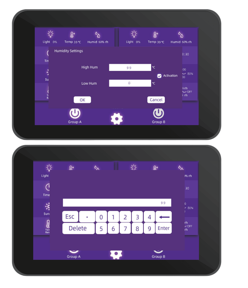 grow light controller humidity settings