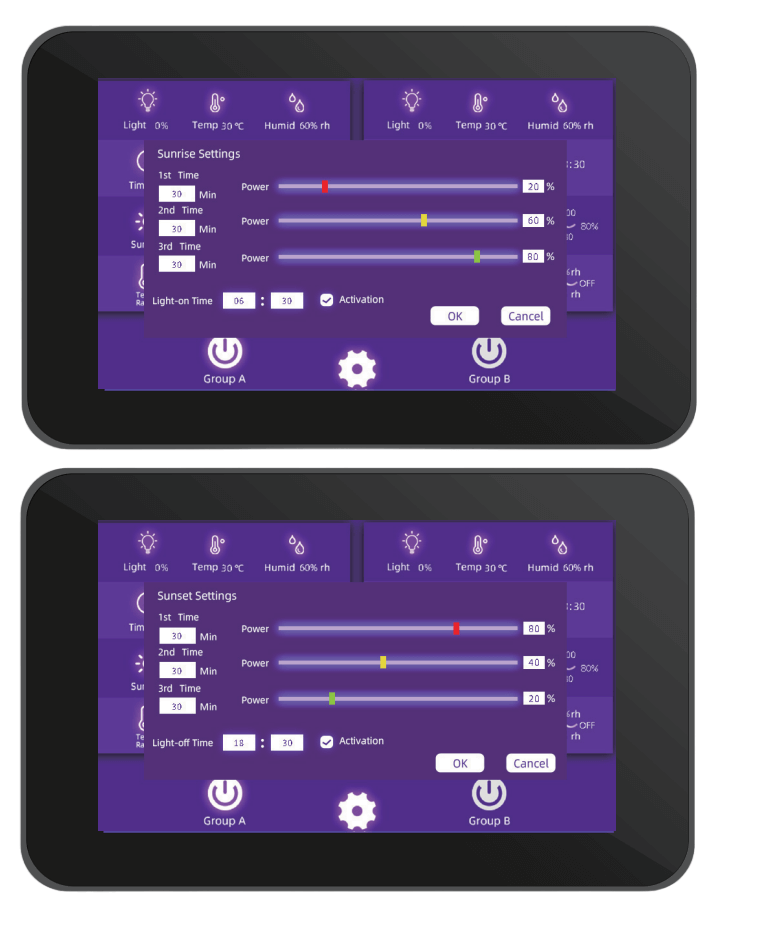 grow light controller sunset and sunrise mode