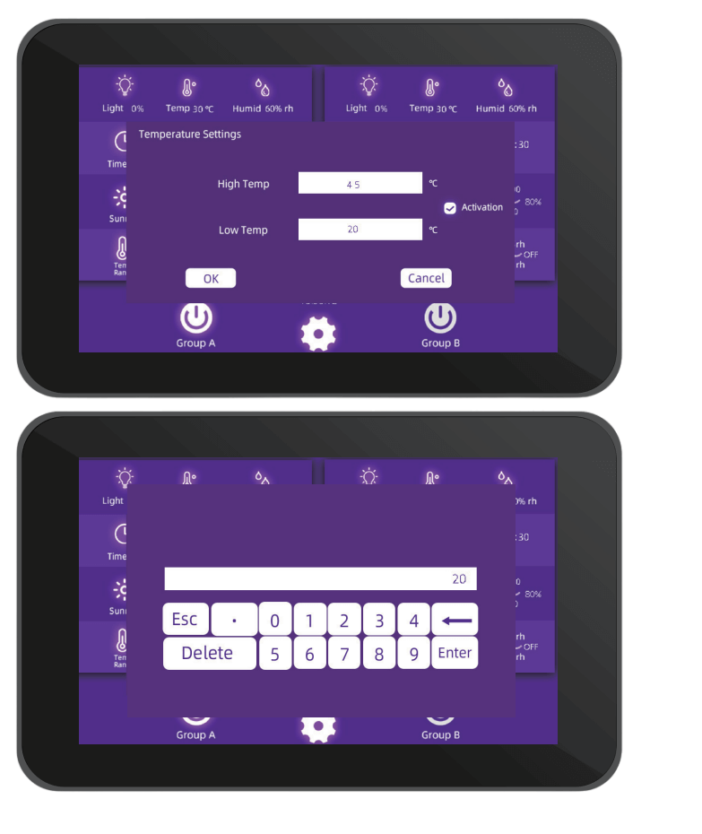 grow light controller temperature settings