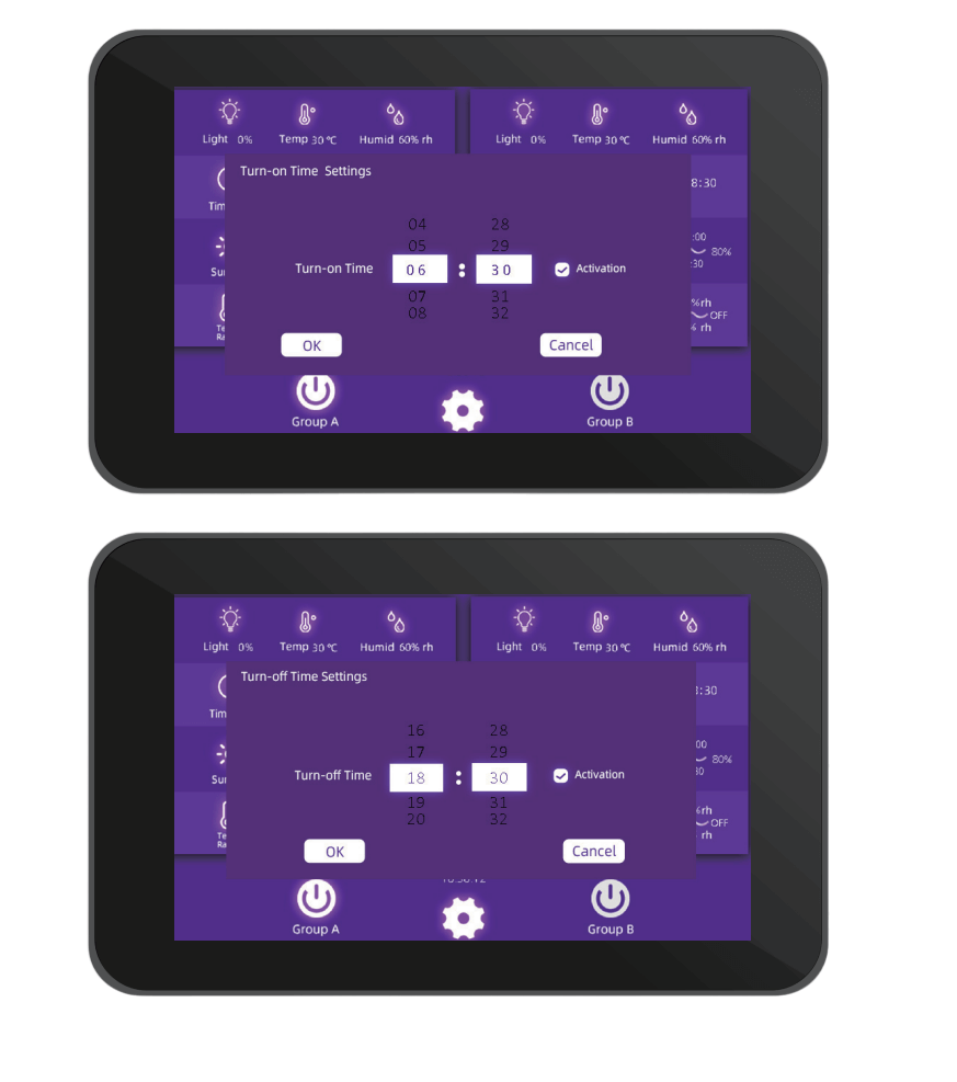 grow light controller time on and off feature