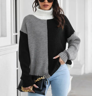 Contrast Turtleneck Long Sleeve Sweater - Ladanti Beauty