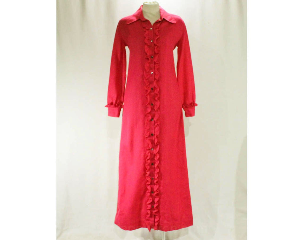Size 8 Pink Dress - Quality Irish Wool 1960s Maxi Dress - 60s Long Sleeve Spring Sheath - Ankle Length Long Dress - Tux Ruffle - Bust 35