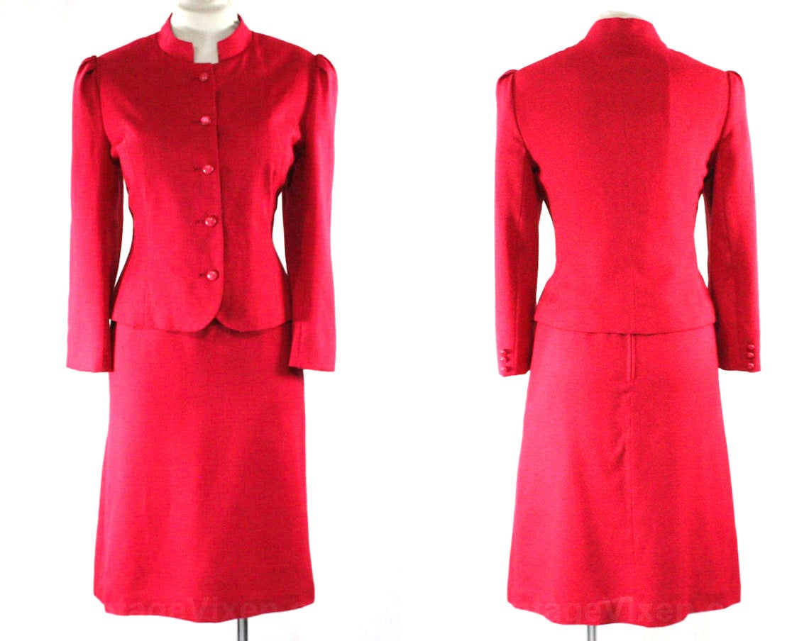 Size 8 Raspberry Pink Suit - Faux Linen Jacket & Skirt - 1980s Tailori ...