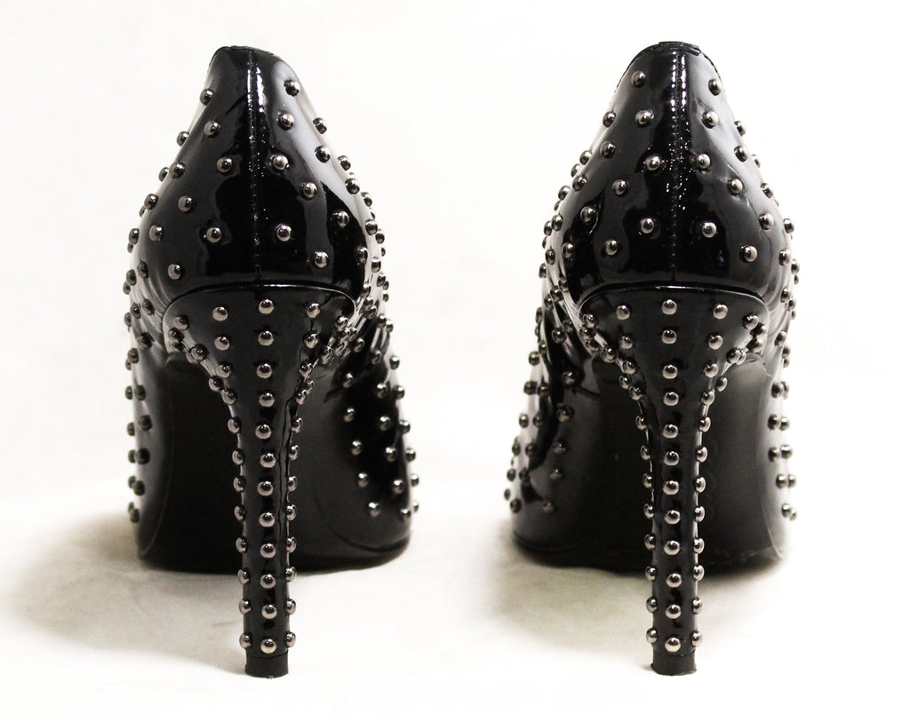 Size 6 Studded Shoes - Sexy Glossy Black Dominatrix Shoes with Silver ...