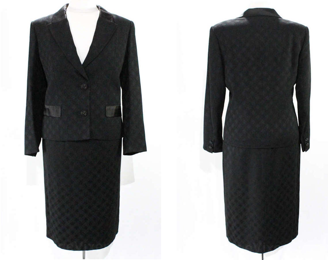 Size 12 Celine Suit - Paris Designer Black Wool Jacket & Skirt