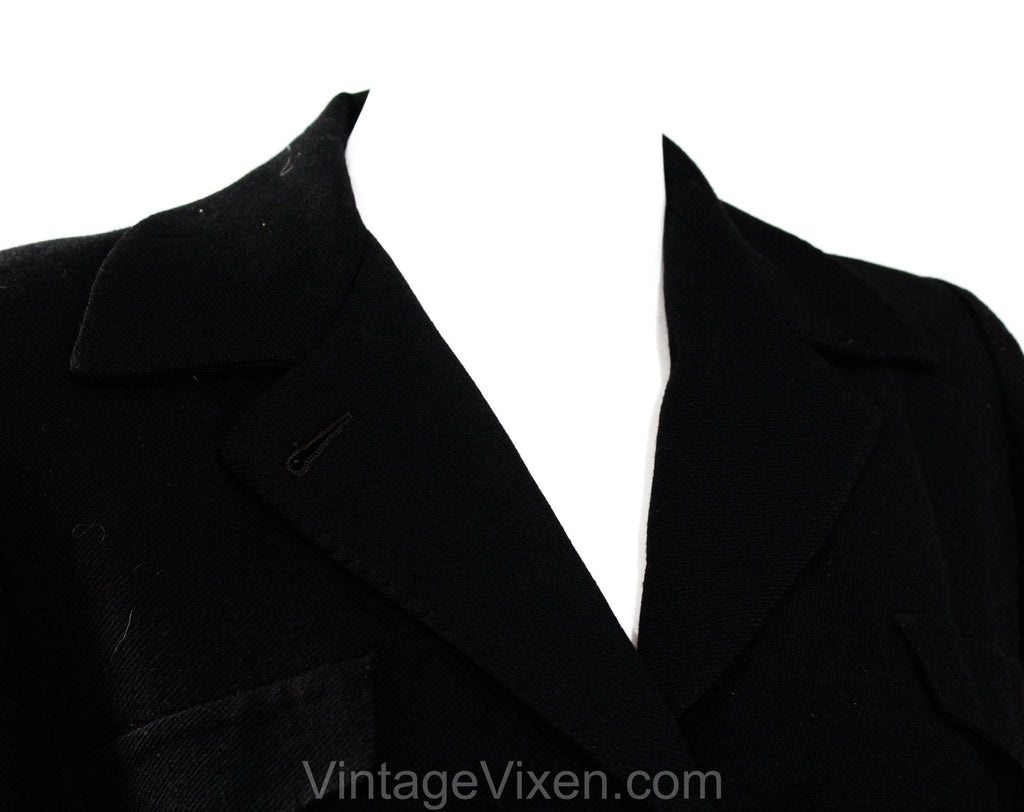 Small 1940s Gabardine Jacket - 30s 40s Black Nipped Waist Wool