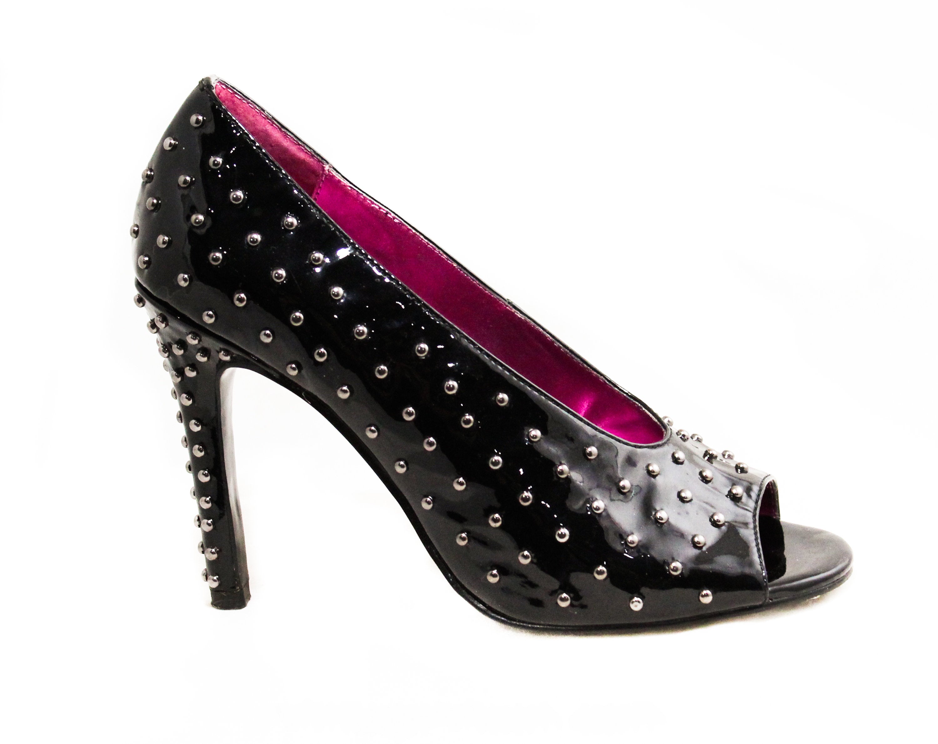 Size 6 Studded Shoes - Sexy Glossy Black Dominatrix Shoes with Silver ...