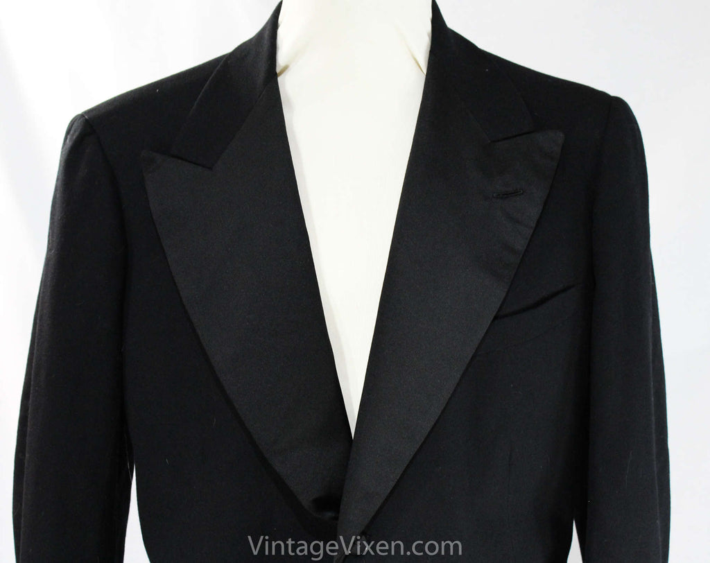 Men's 1940s 50s Tuxedo - Large Size Black Wool Mens Formal Wear Tux Ja ...