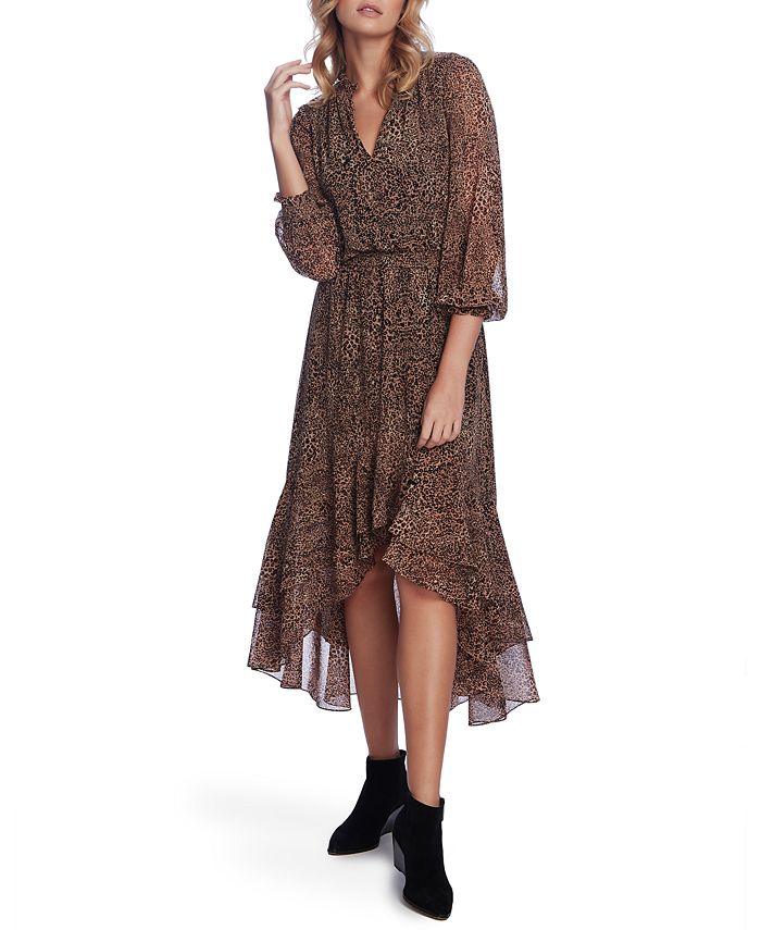 1.STATE Women's Leopard Print High Low Dress Brown Size XL