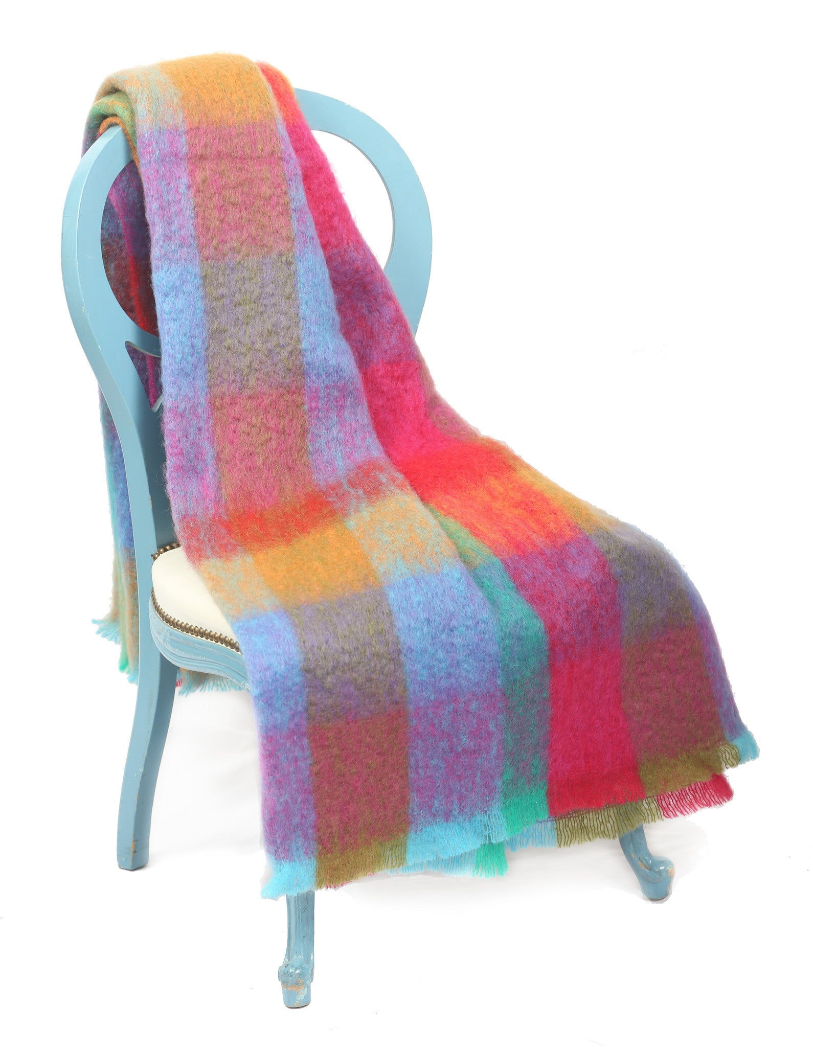 Large Mohair Throw Blanket / Multi