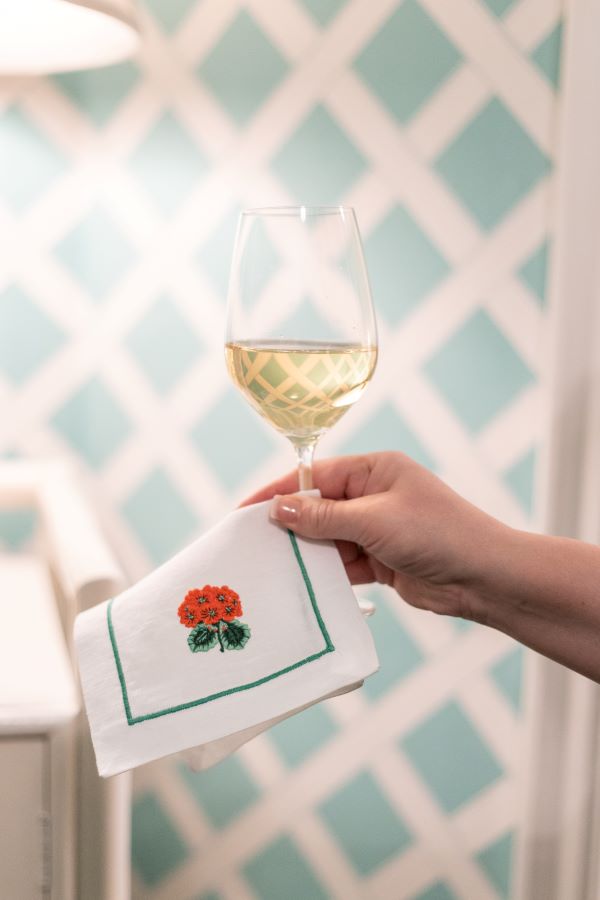 Cocktail Napkin - Embroidered Geranium