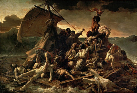 "Raft of Medusa" by Gericault - shipwrecked raft with dozens of alive and dead onboard amidst a stormy seam