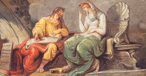 painting by he Roman artist, Gaius Fabius Pictor - King and Nymph seated on a seashell throne