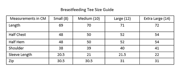 Sizing details for Lady Breastfeeding Tee