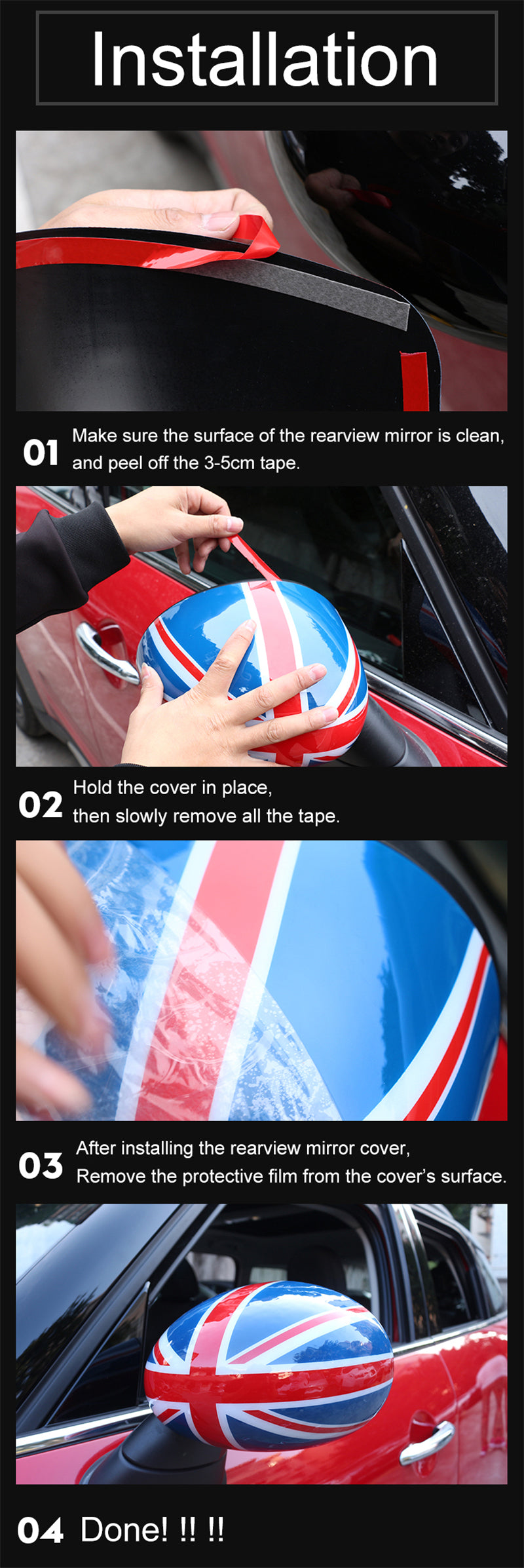 Full view of Mirror Covers Stickers for Mini Cooper