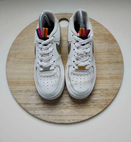 Nike Air Force One Low LV8 Double Swoosh White/Silver Gold T.36