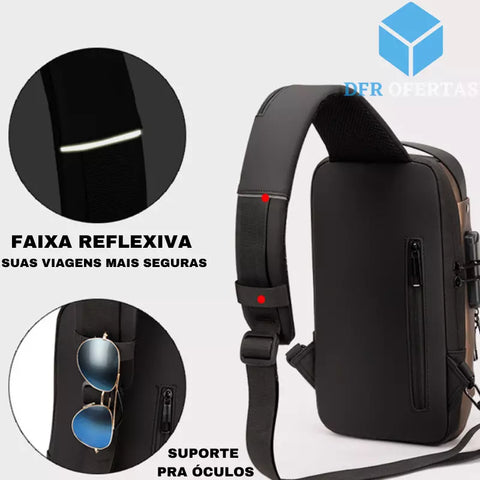 Bolsa de Ombro com Sistema Antifurto e Carregamento Usb + Brindes