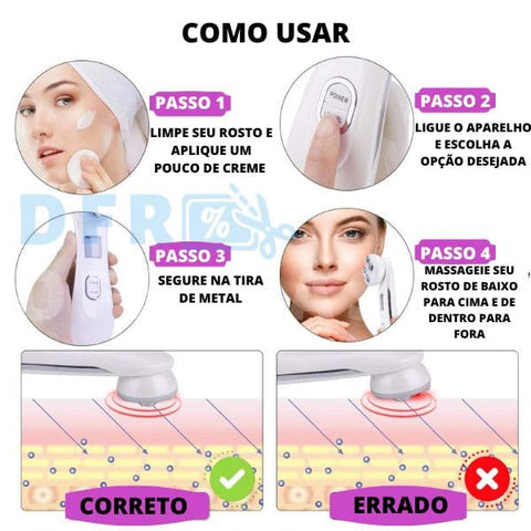 Aparelho Facial Tonifica e Rejuvenesce SkinBeauty Tratamento Facial 5 em 1