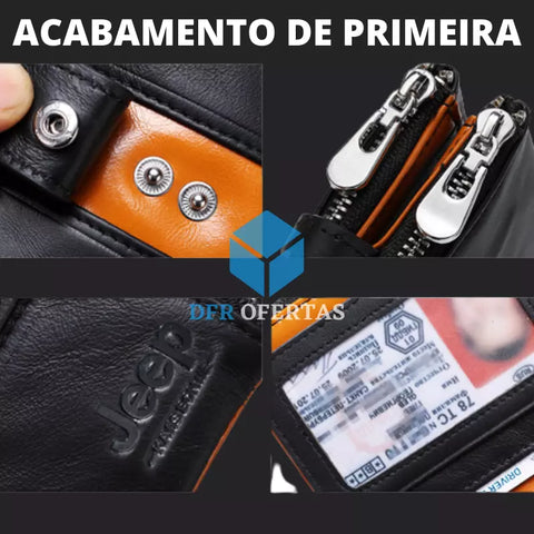 Carteira Masculina de Couro Genuíno Jeep + Brindes