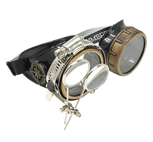 Steampunk Victorian Style Goggles with Compass Design Rave Diffraction Glasses Spiral Lenses Spiral Crystal Clear Lenses - InstaWOW Shop