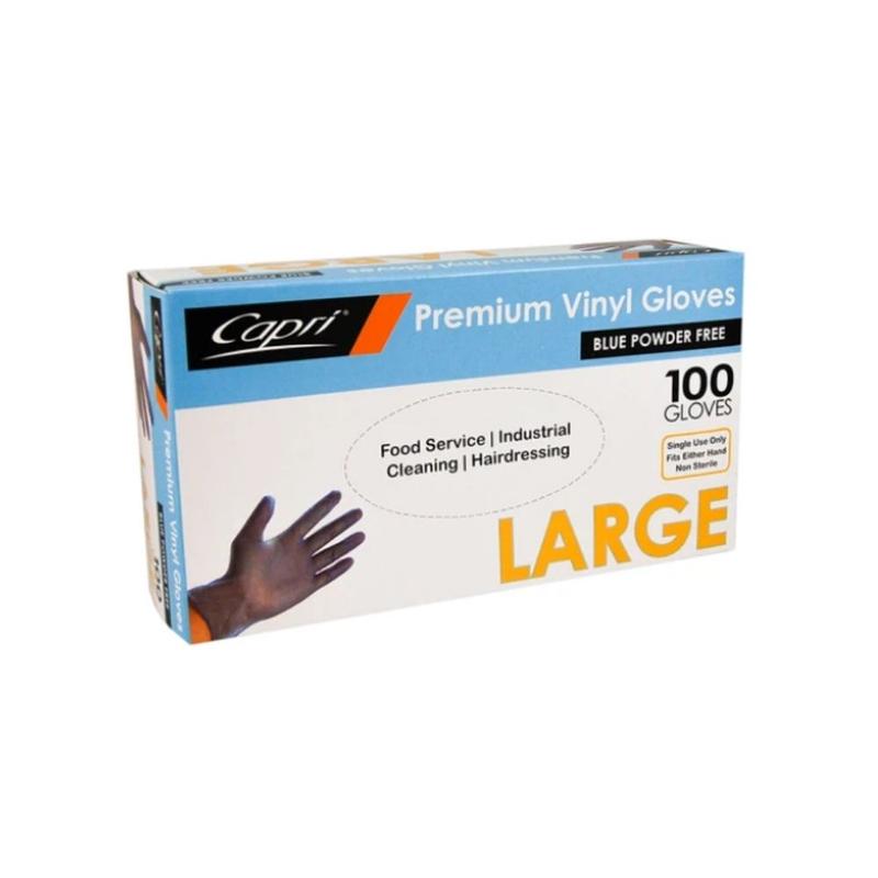 Capri Premium Vinyl Blue Gloves Powder Free Large 1000 Pcs (10 X 100pc ...