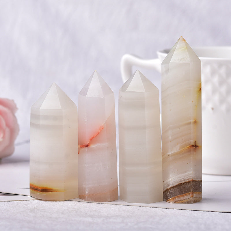 Natural Crystal White Afghan Jade Home Decor Quartz Point Healing Stone Hexagonal Prisms Obelisk Wand Treatment Stone DIY Gift