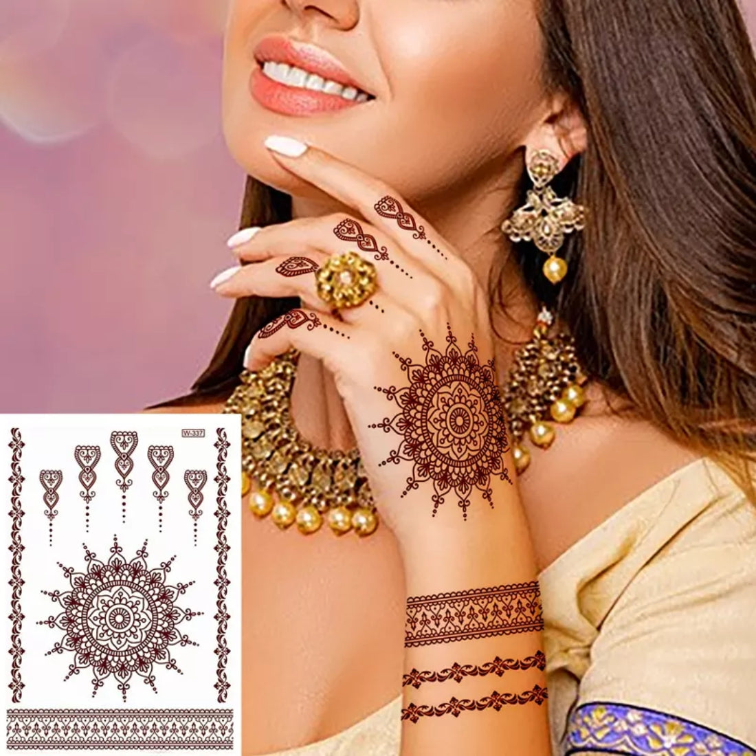 Buy HOWAF Pack of 12 Sheets Henna Tattoo StencilTemplates Temporary Tattoo  Henna Kit Temporary Glitter Airbrush Tattoo Stencils Indian Arabian Self  Adhesive Tattoo Sticker for Hand Body Paint Online at Lowest Price