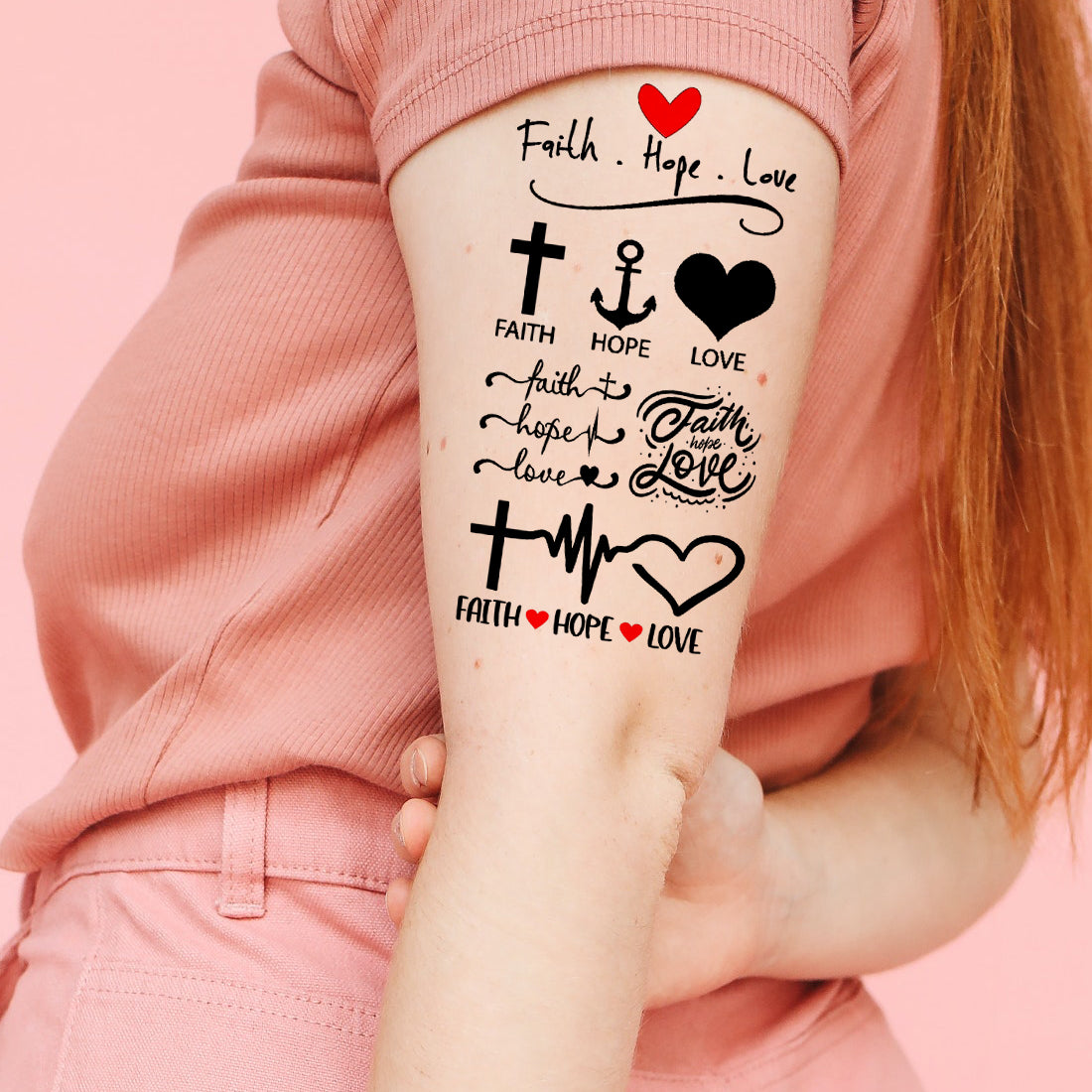 Faith Love Hope Charity Symbol Corazon Temporary Tattoo Sticker - OhMyTat