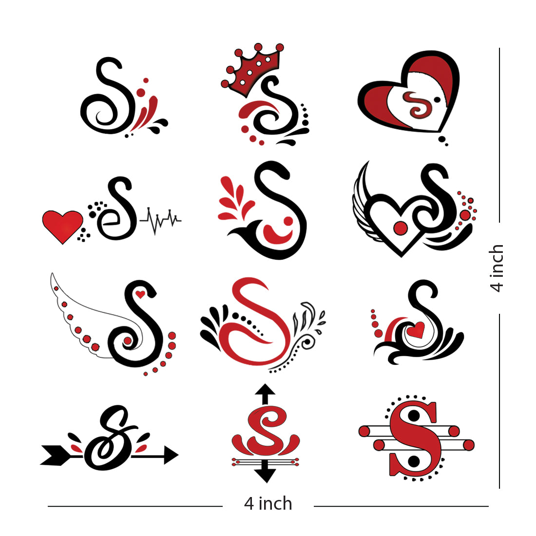 S Name Alphabet Tattoo Waterproof For Men and Women Temporary Body ...