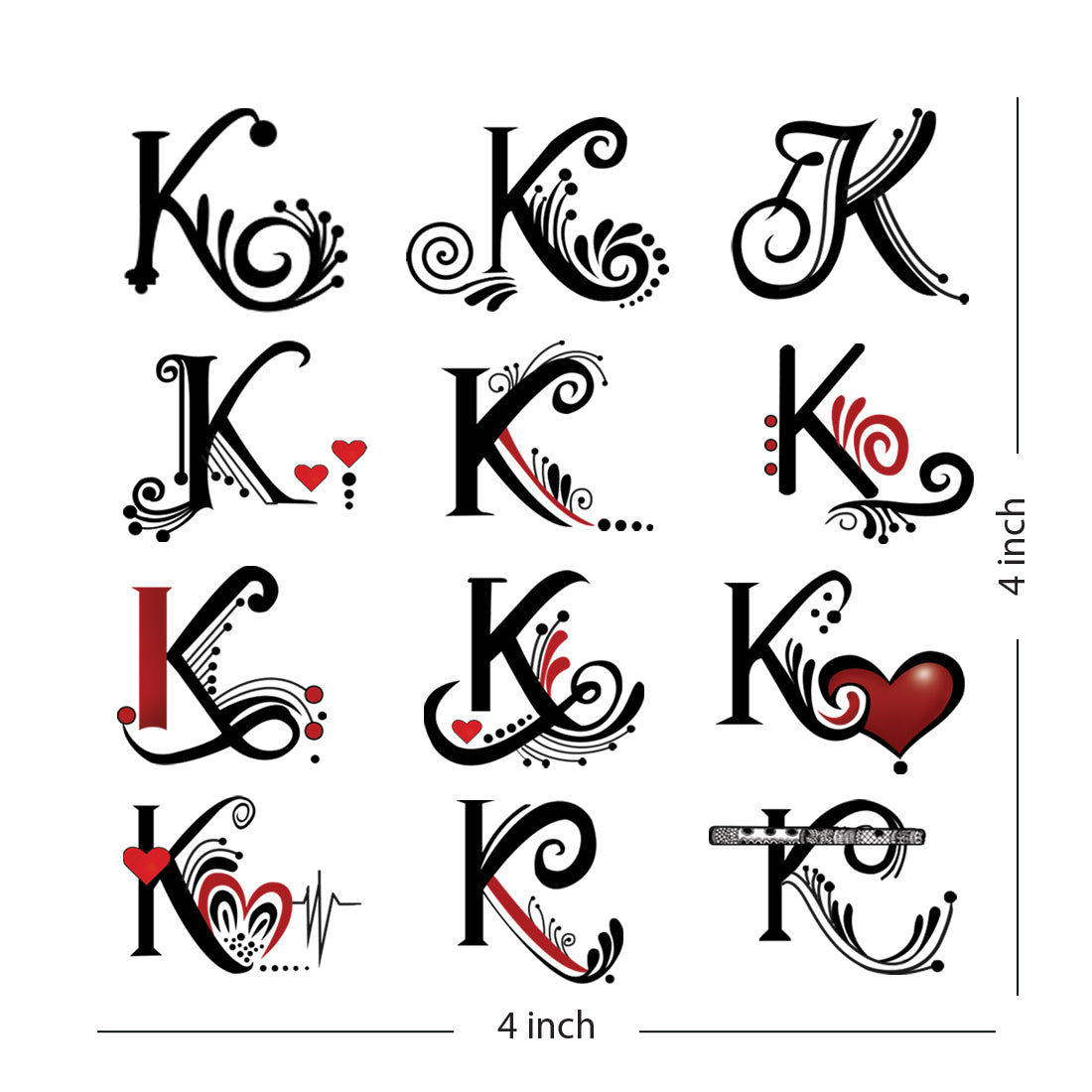 K Name Alphabet Tattoo Waterproof For Men and Women Temporary Body ...